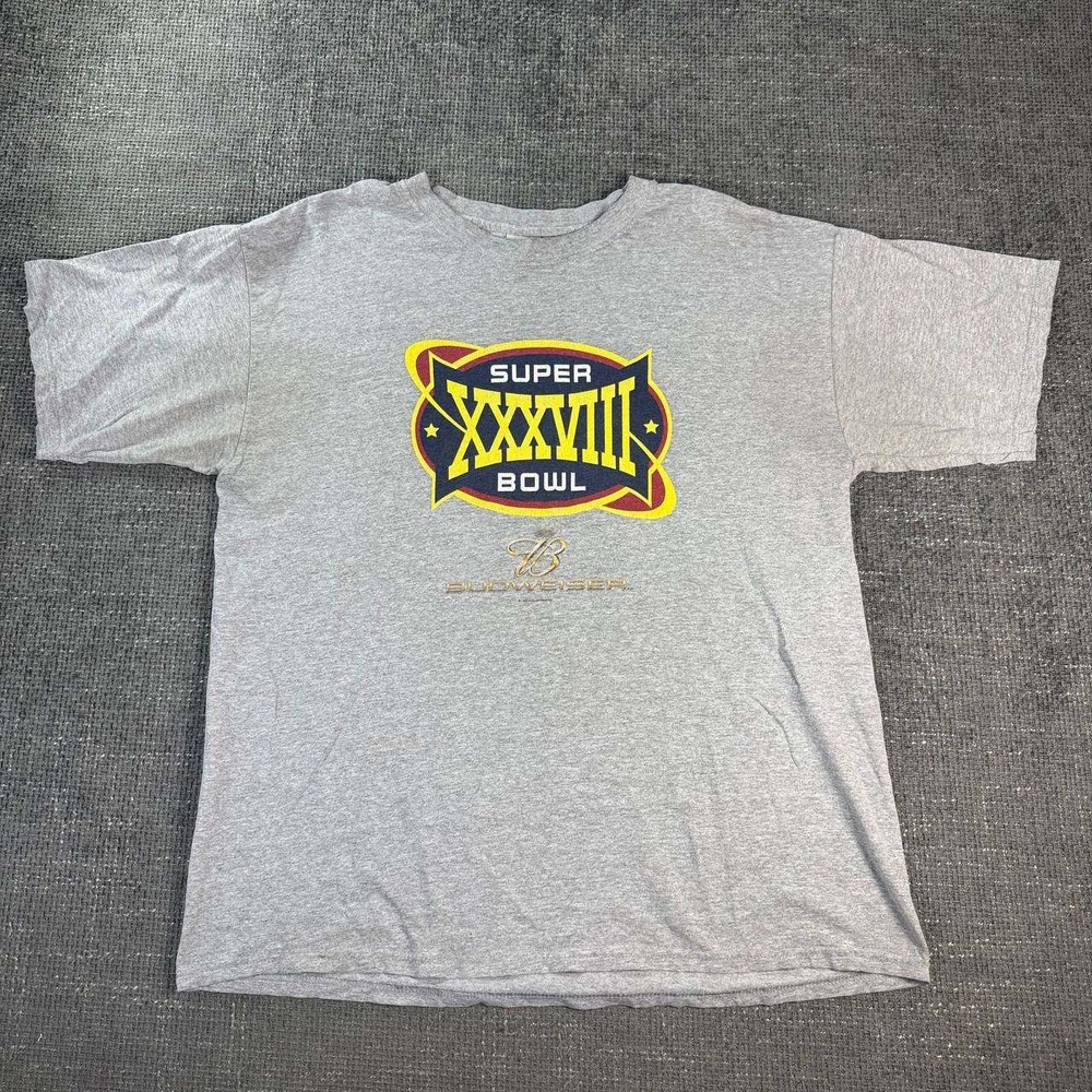 Super Bowl XXXVIII  2004 Budweiser T-Shirt Mens XL Grey NFL Graphic Tee